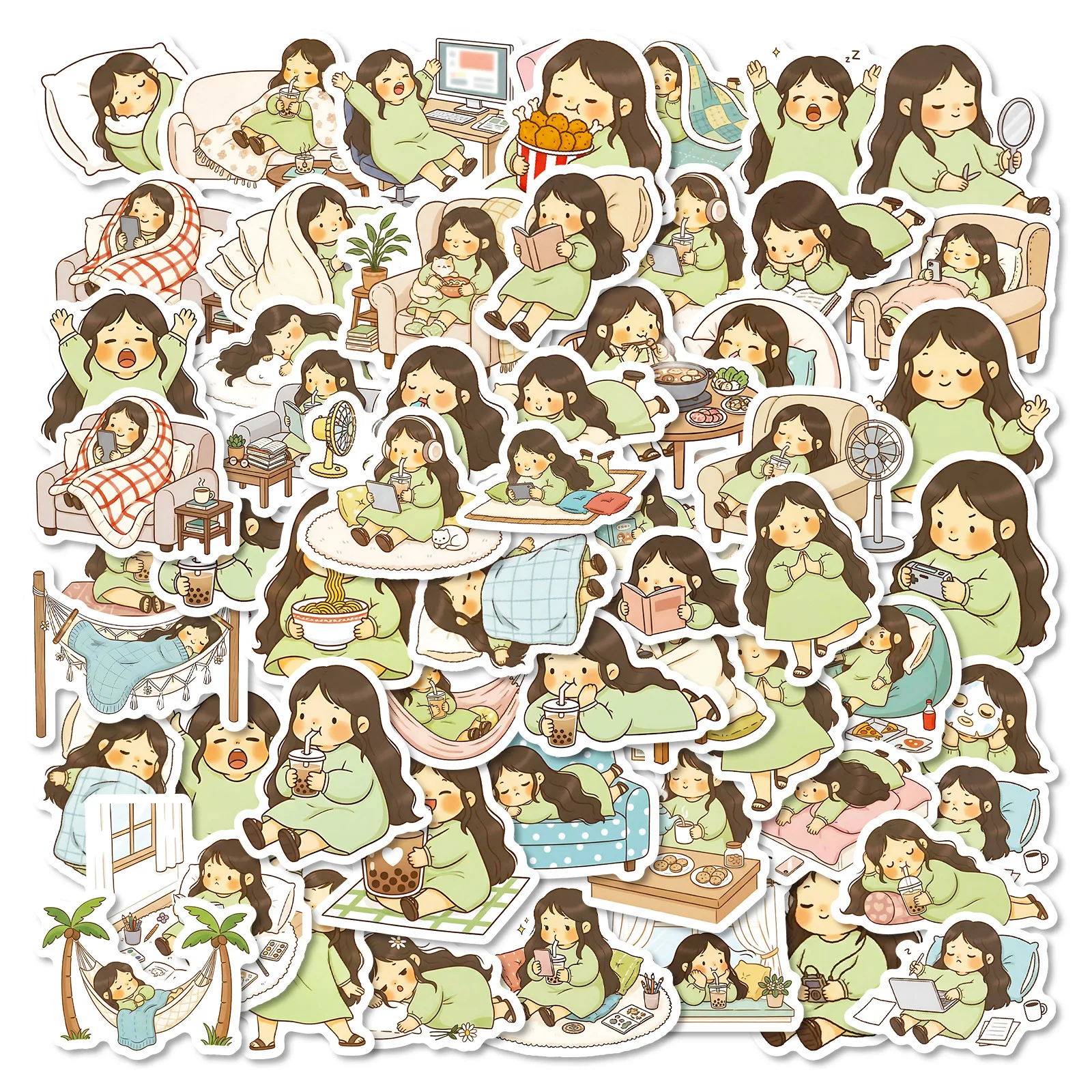 56/112 Pcs New Cartoon People Lazy Life Theme Stickers for Phone Laptop Wardrobe Stationery Box Desk Shoe Rack Fridge Decals