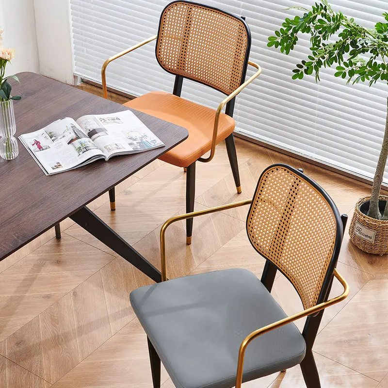 Nordic lichte luxe eetkamerstoel huishoudelijke stoel groothandel smeedijzeren Europese rotan stoel hotel café vrijetijdsstoel