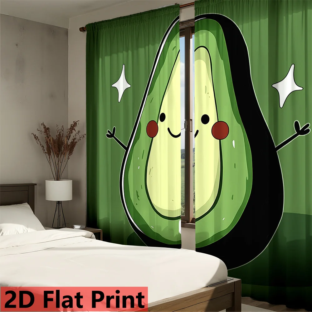 Cute Cartoon Avocado Print Window Curtains for Bedroom Kitchen Blackout Thermal Insulated Drapes for Privacy & Fresh Home Decor