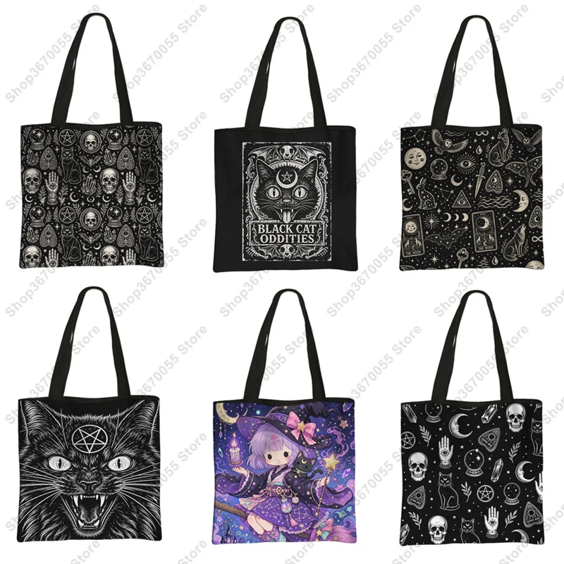 Dark Gothic Black Skull Ouija Board Pentagram Causal Totes Women Shoulder Bags Witch Bat Ladies Shopping Bag Halloween Gift