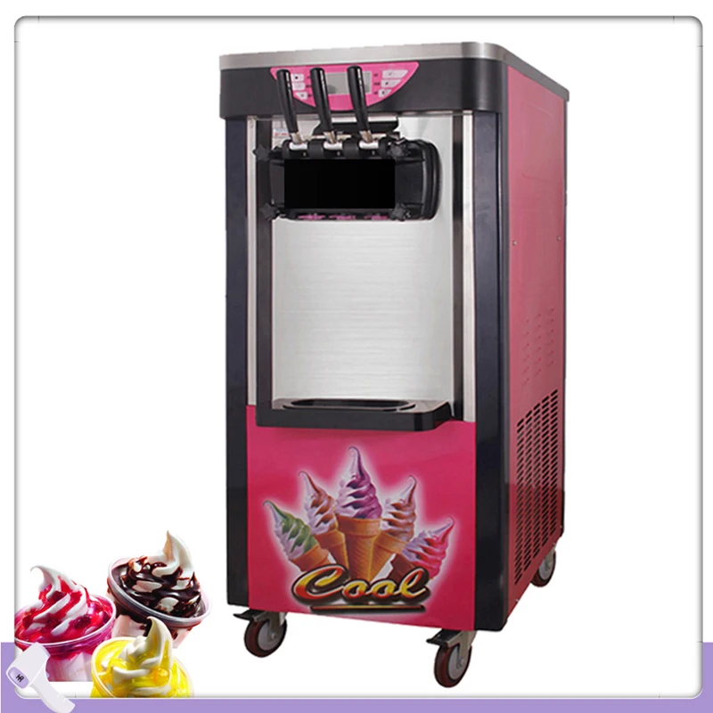 New Ice Cream Machine English Operating System Ice Cream Making Machine Three Head Vertical Soft Serve Ice Cream Machine