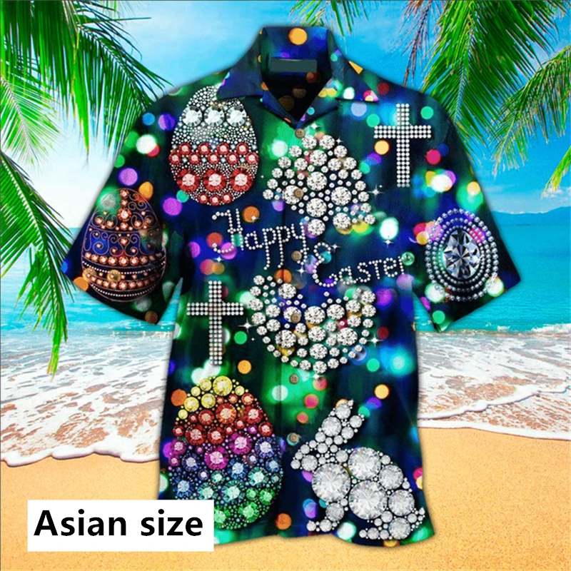 3D Printed Hawaiian Shirts For Men Women Fashion Casual Rabbits Easter Egg Pattern Button Up Shirt Casual Harajuku Y2k Men Tops