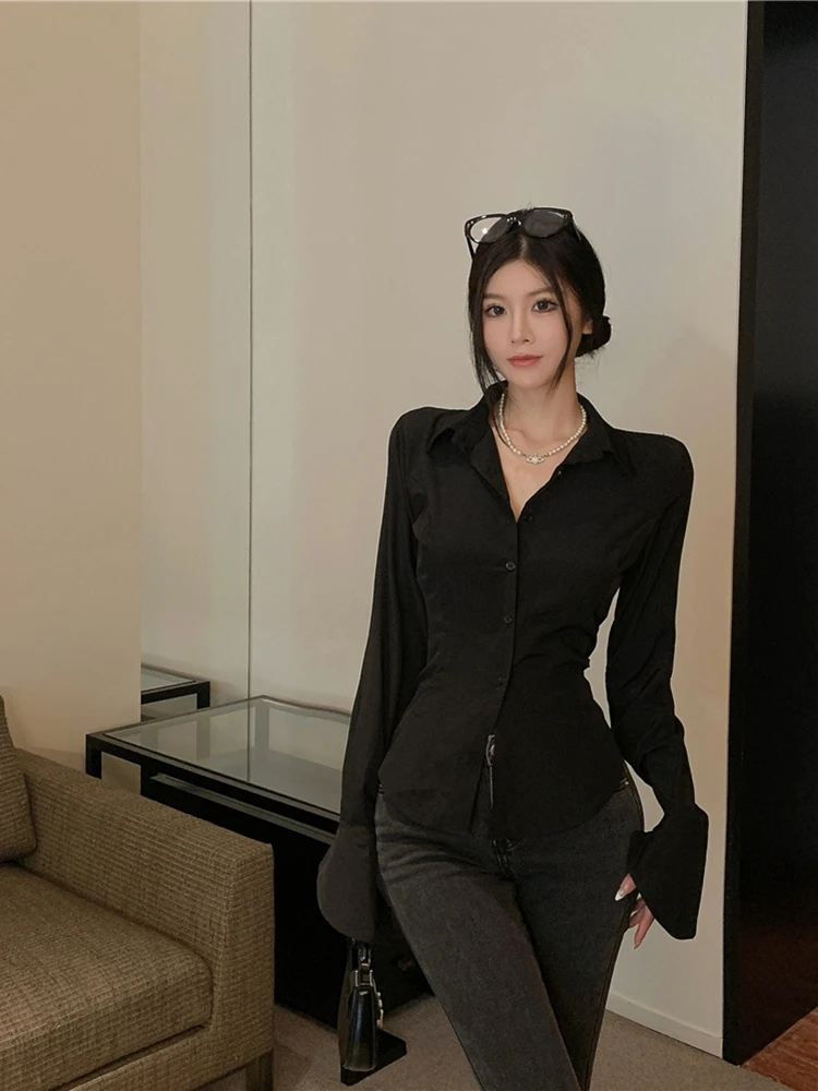 

Французские женские черные праздничные тонкие офисные рубашки с длинными рукавами, весна-лето, белые однобортные блузки на шнуровке, 2025 топов, популярные