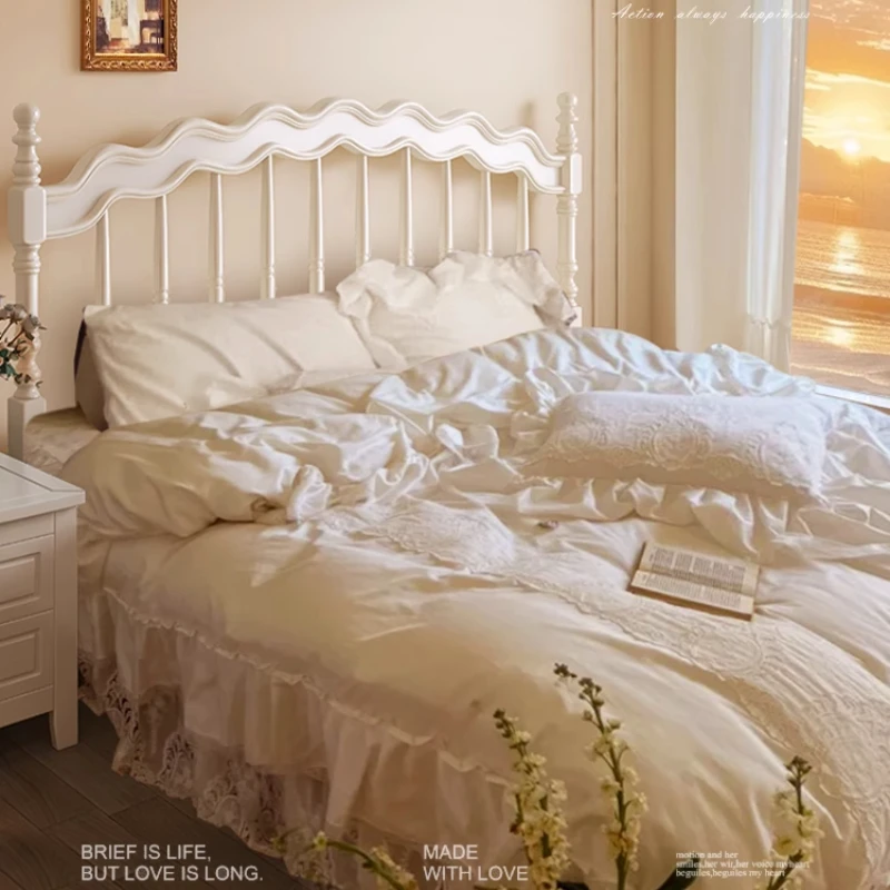 

French Storage Bed Drawers White Cream 200×180cm American Princess Double Bed King Adults Apartment Cama De Casal Furniture