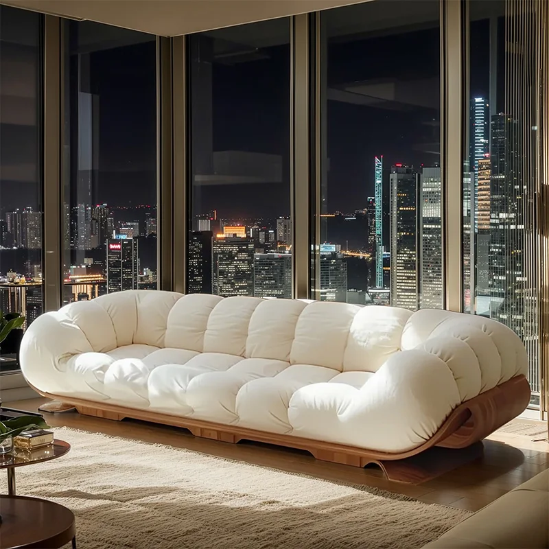 #Cloud Wooden Sofa Living Room Luxury Cream Style Wabi-Sabi Modern Minimalist Art Villa Large Flat Fabric Solid Wood Sofa