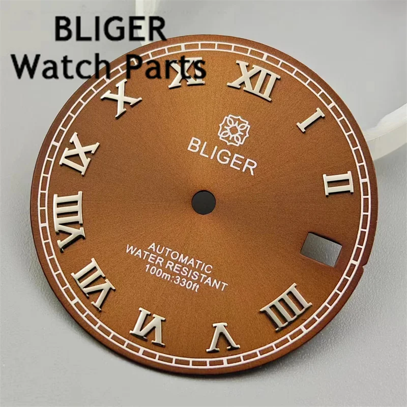 BLIGER arloji 29mm NH35, Dial jam tangan mutiara putih Sunburst merah muda biru coklat dengan indeks Roma cocok gerakan NH35 3 o jam tanggal jendela