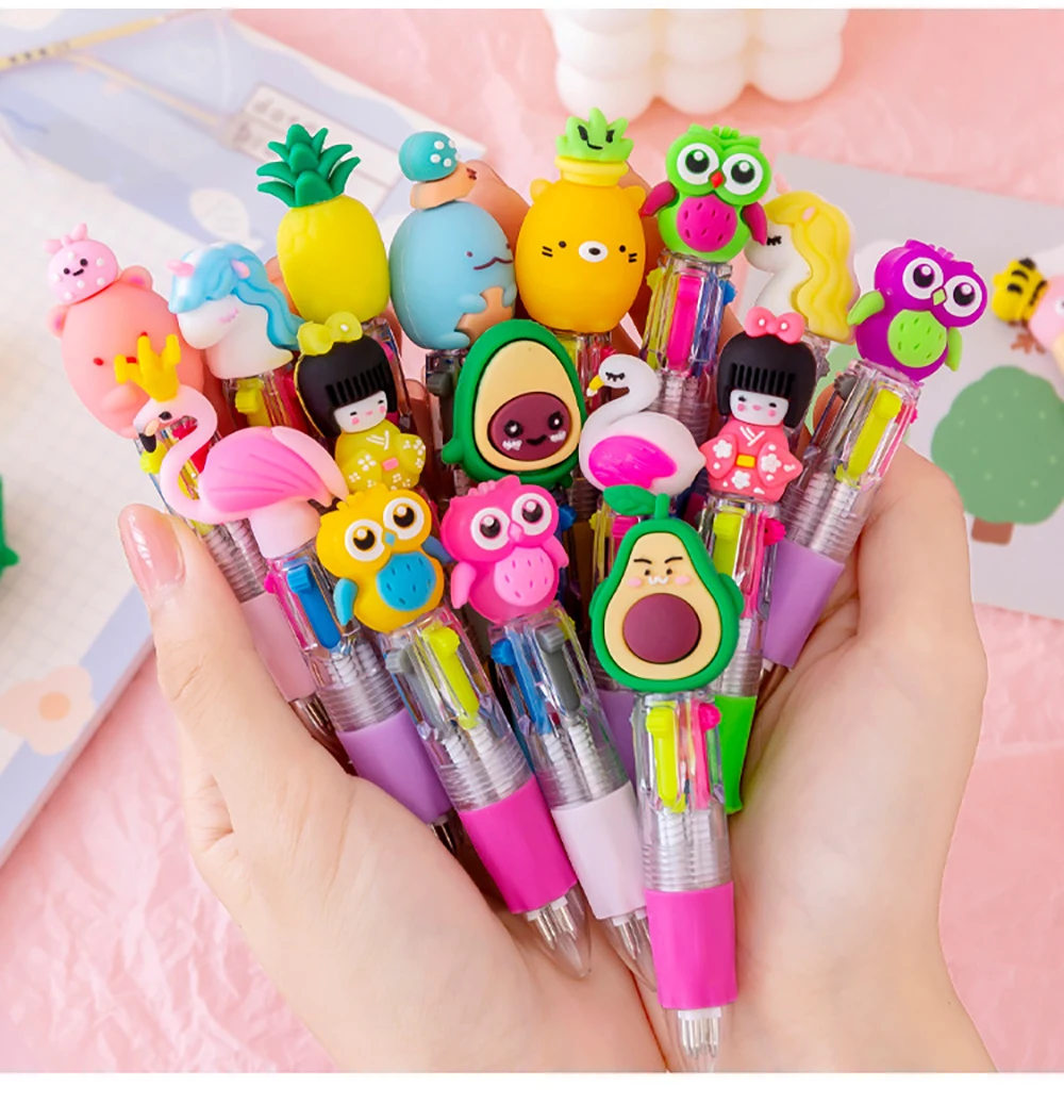 2Pcs Nette Cartoon Tier 4 Farben Mini Multicolor Kugelschreiber Schreibwaren Student Geschenke Büro Schule Schriftlich Kawaii Liefert – Detail 1