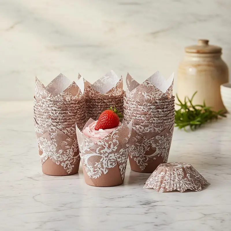50pcs Tulip Muffin Cupcake Paper Cups Oilproof Cupcakes Liner Baking Muffin Box Cup Cake Decorating Tools Muffin Wrap Cases