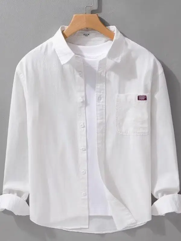 

New 2026 Men's Loose Fit Casual Long Sleeve Shirt Basic Style Youth Trendy Turn-down Collar Spring Fashion Large Size