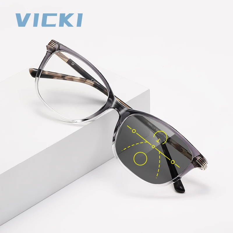 VICKI نظارات عصرية بيضاوية جديدة للرجال والنساء، فوتوكروميك، مضادة للضوء الأزرق، وصفة طبية متعددة البؤر قابلة للتخصيص LS217 #1