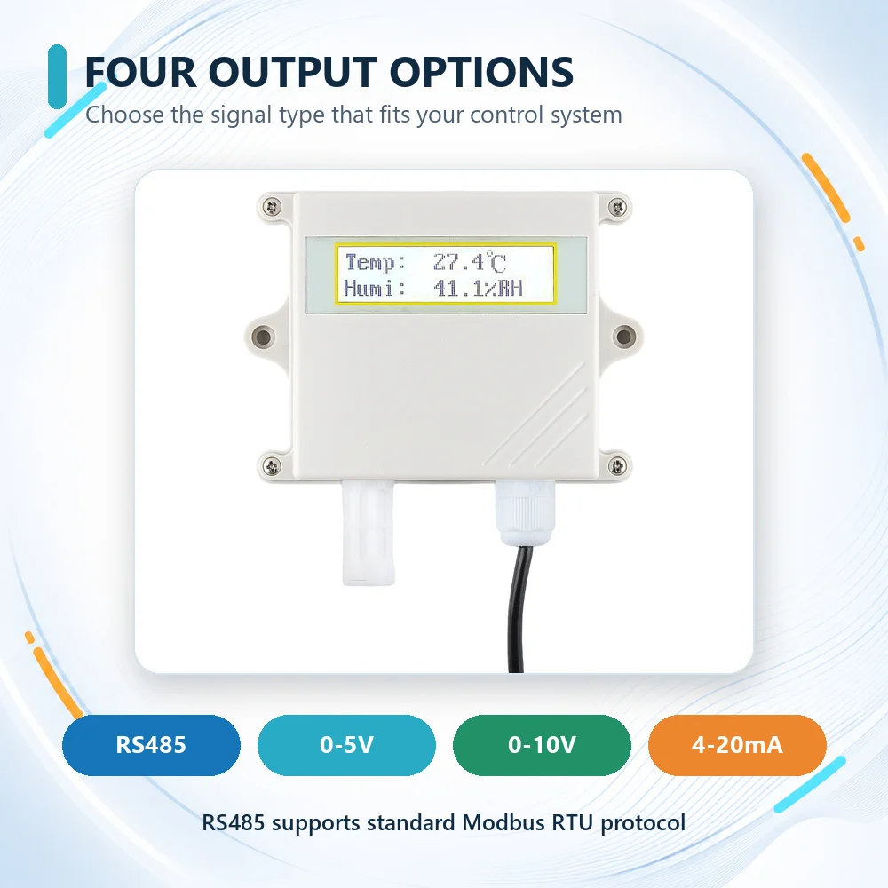 High Precision RS485 Analog LCD Temperature Humidity Sensor 0-5V 0-10V 4-20mA Digital Display Transmitter with 1M Cable