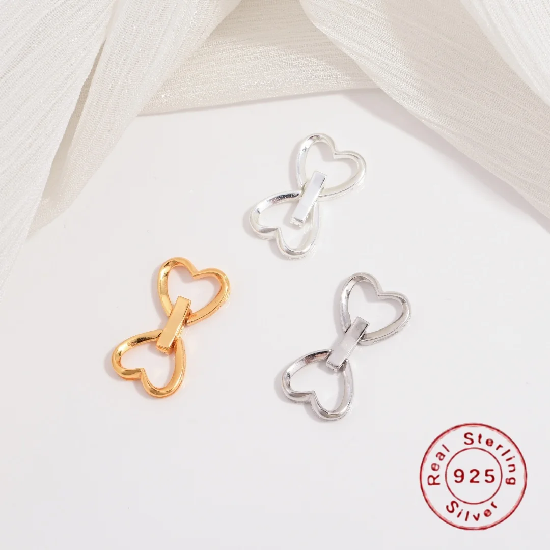 

Серебряные застежки S925 в форме сердца, двухрядные, для браслетов и ожерелий, аксессуары для рукоделия, DIY, SK160