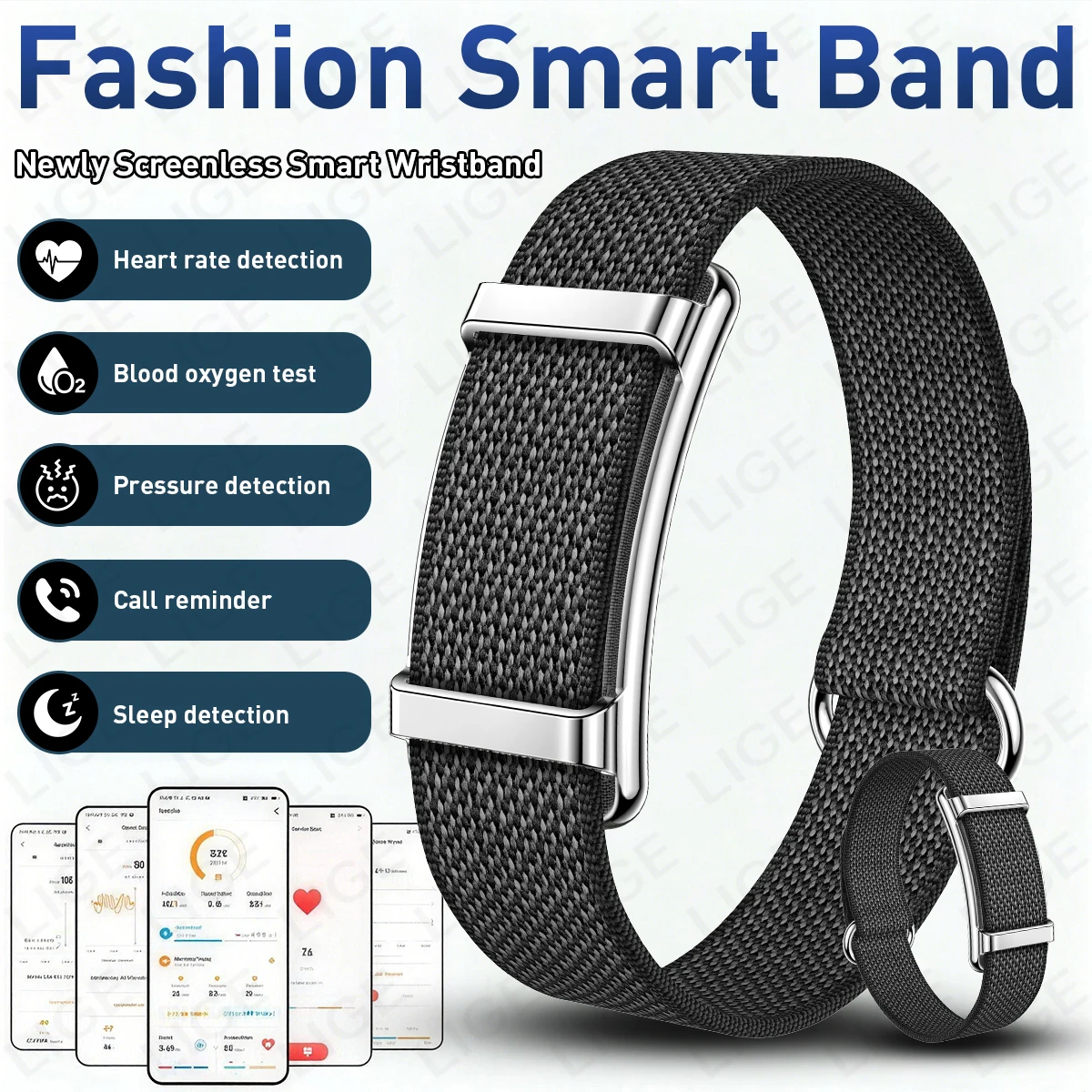 LIGE Multi-function Smart Bracelet Ultra-thin Band Watches Heart Rate Blood Oxygen Sleep Monitor Step Fitness Sports Smartwatch