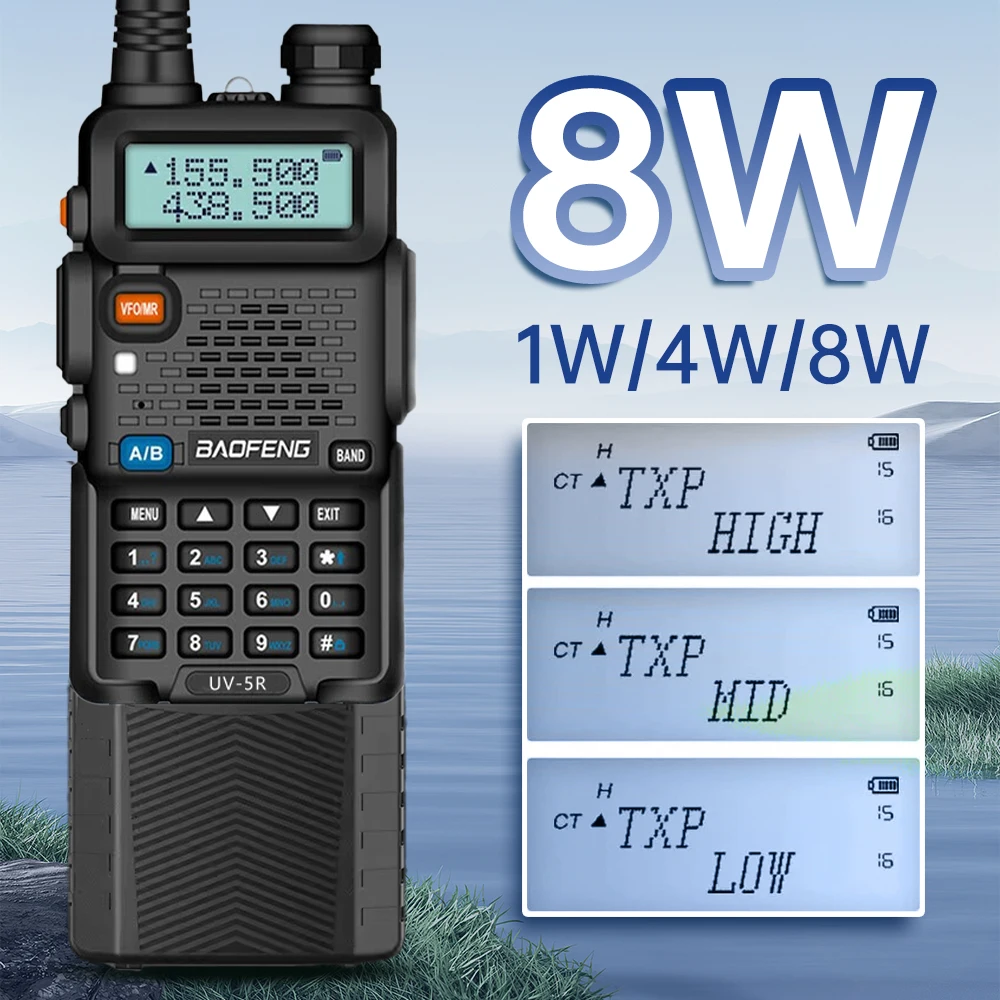Baofeng Original Handheld Walkie Talkie UV-5R 8W 3800mAh 128-Channel Dual-Band VHF UHF FM Radio for Outdoor Communication