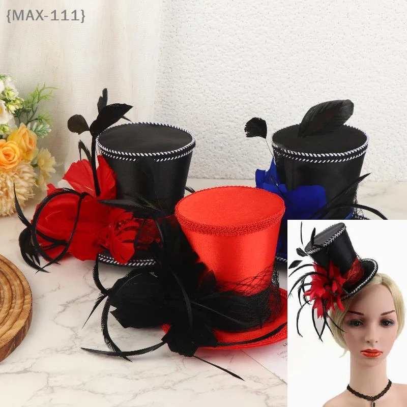 【f2-max111】mini-chapeu-de-noiva-com-grampos-de-cabelo-e-plumas-acessorios-de-cabelo-para-festivais-festas-e-bailes