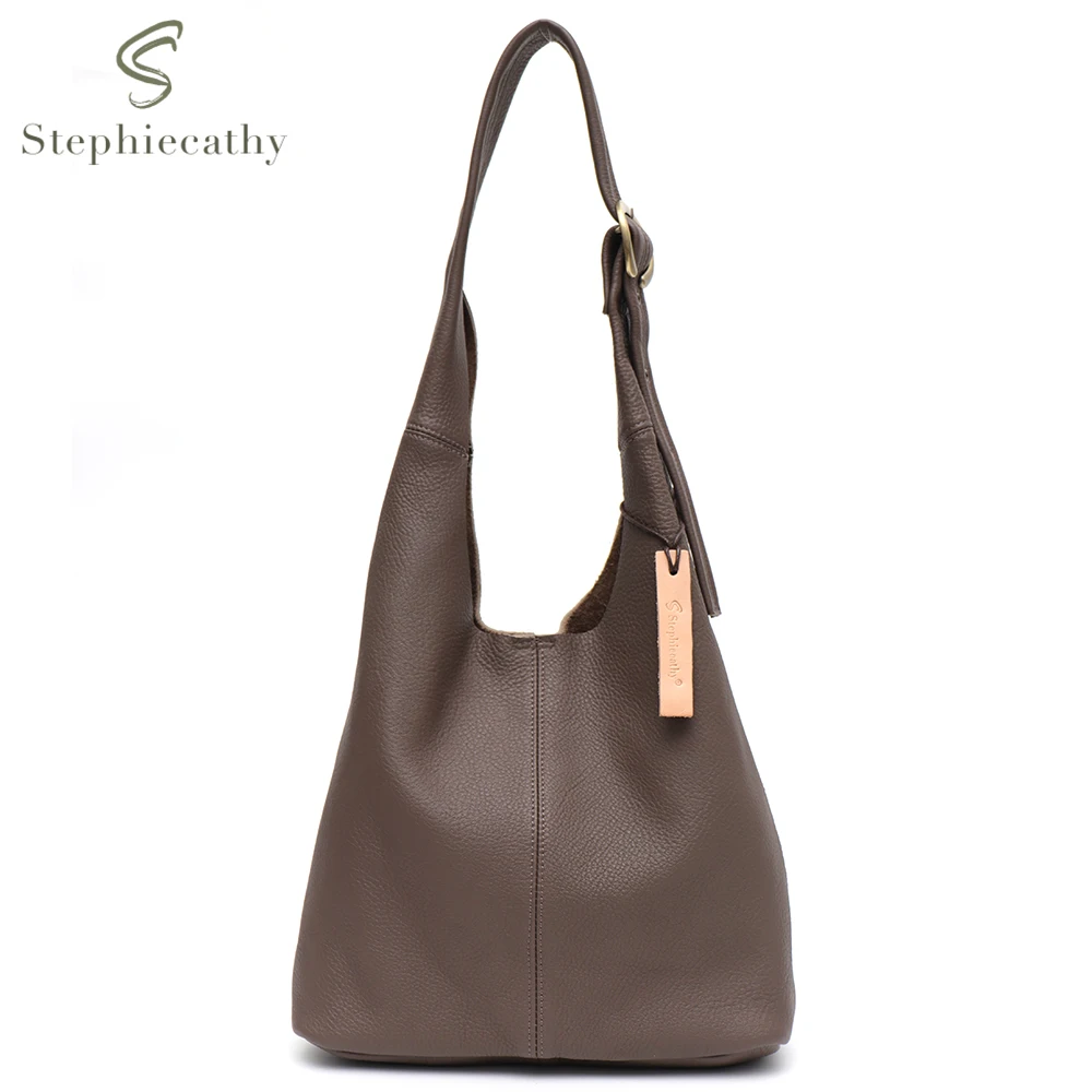 

SC Casual Slouchy Genuine Cow Leather Shoulder Bags Women Vintage Hippie Hobo Purses Natural Skin Large Daily Shopper Handbags