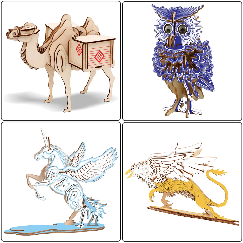 3D Wooden Puzzle Peacock Eagle Animal Model Dragon Phoenix Jigsaw Toy DIY Assembly Kits Educational Toys For Children Kids Gift
