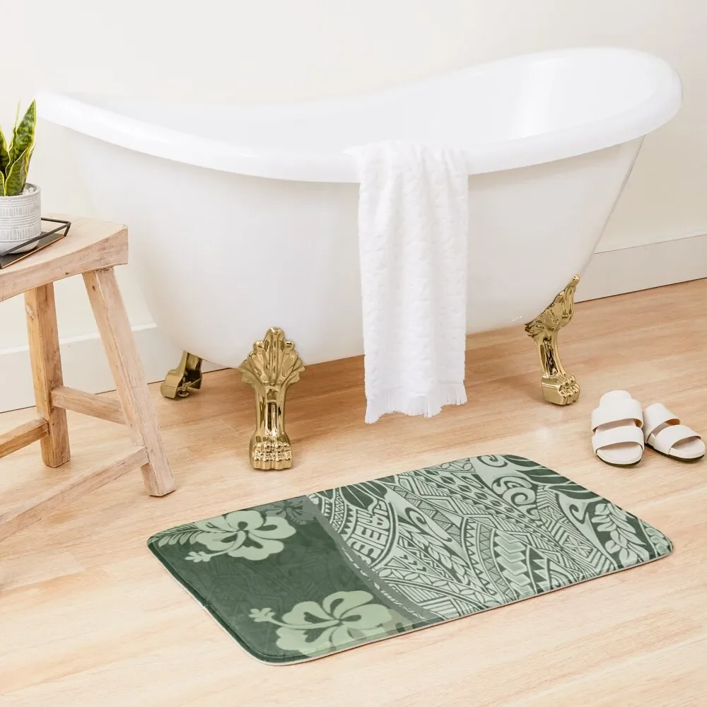 

Hawaiian Green Tropical Tapa Print Bath Mat Non-Slip Shower Bathroom Kit Mat