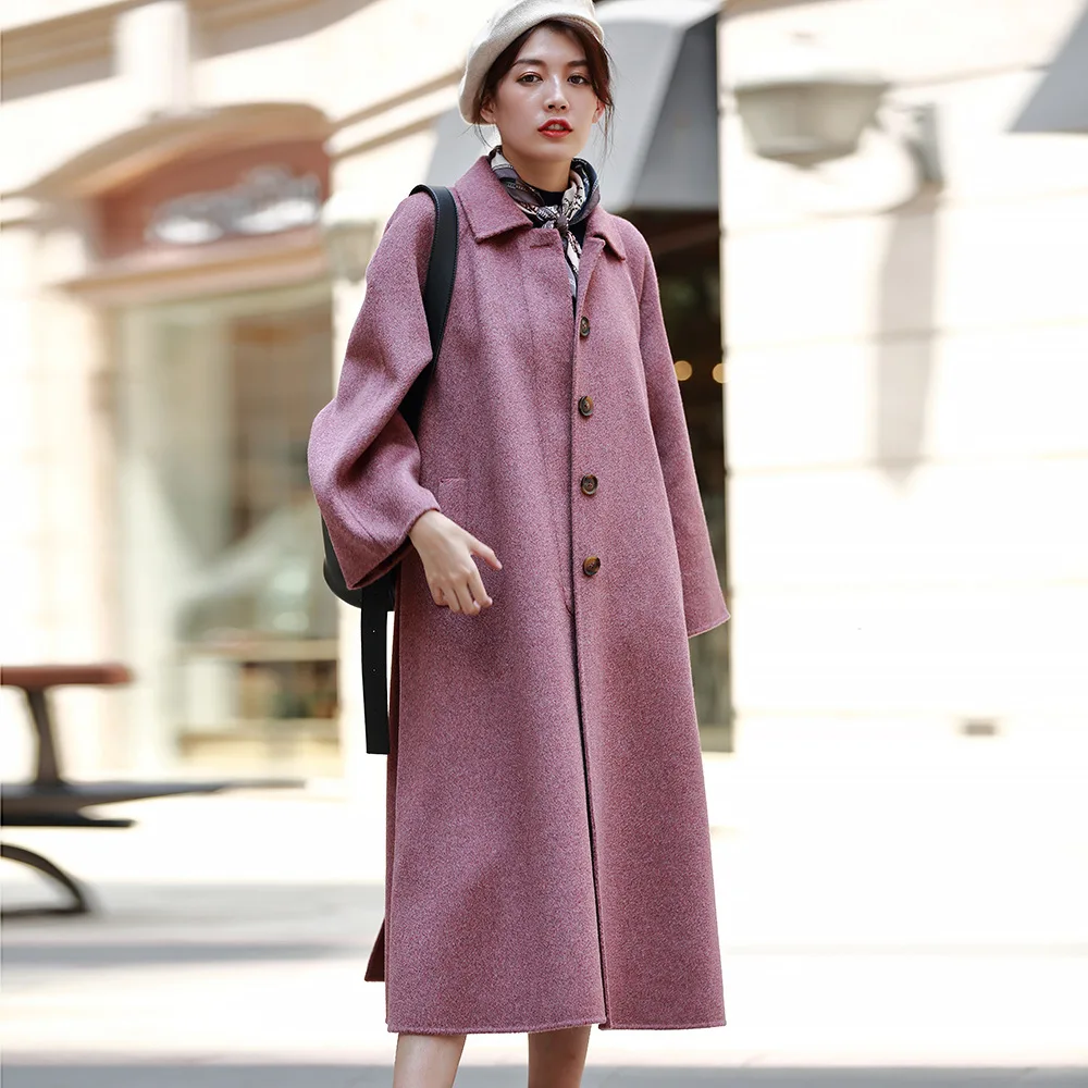 Allingentle Women's Long Coat Woolen Jacket Fashion Single-Breasted Blazer for Casual Office Customize