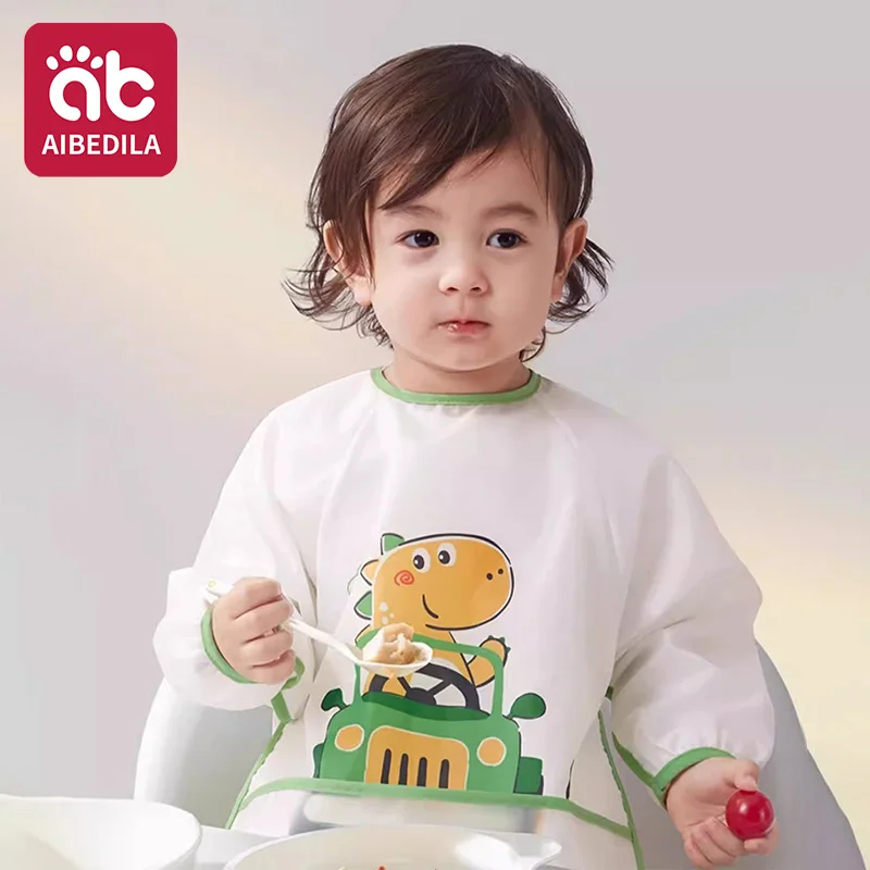 

AIBEDILA Baby Bibs Waterproof Long Sleeve Baby Feed Bib with Pocket Self Feeding Apron for Toddler Eat Draw Boys Girls 0-3Y