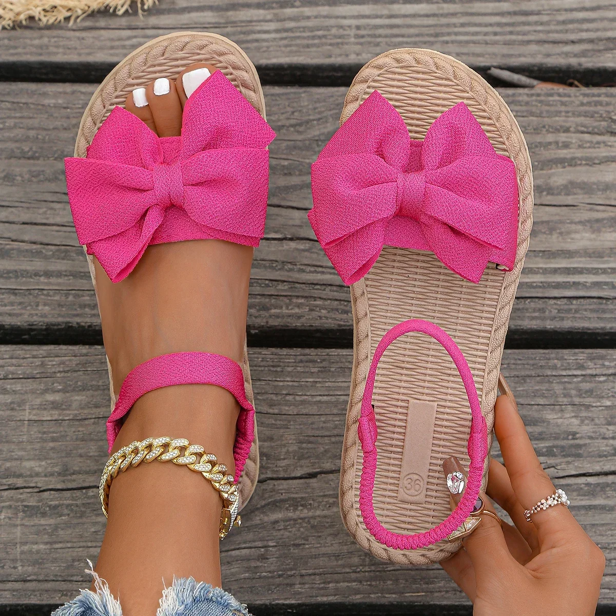 Women Anti-slip Trend Sandals 2025 New Summer Lightweight Sandals Fashion Beach Casual Slippers Outdoor Bow Tie Flat Shoes Home image 3