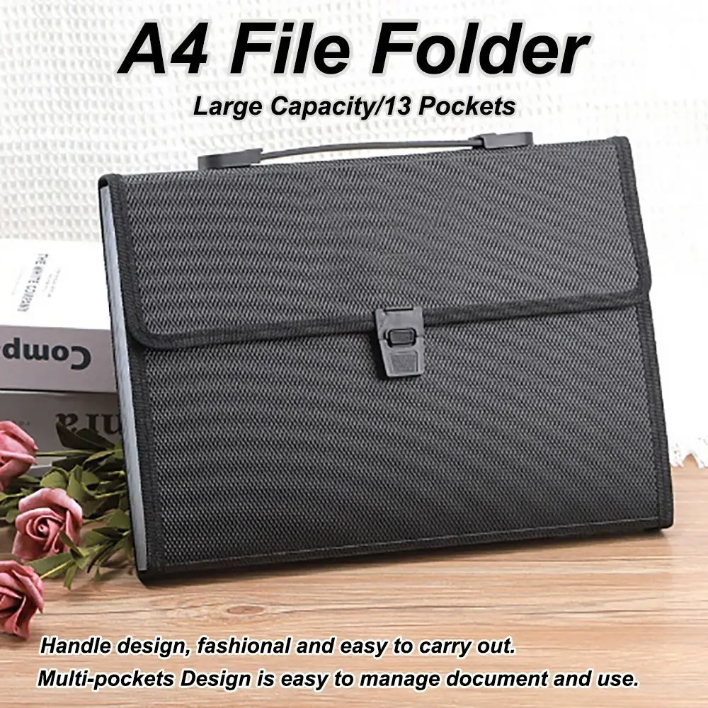 مجلد ملفات A4 جديد سعة كبيرة 13 جيوب حقيبة مستندات تخزين الورق #2