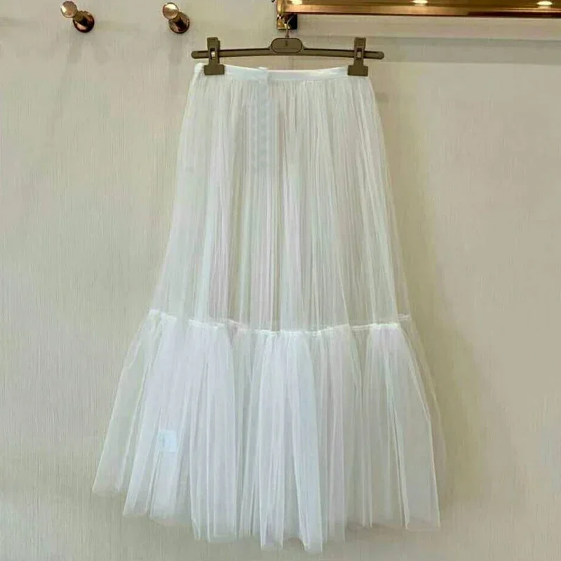 New skirt joker double translucent gauze with lining stitching large swing low waist type A bitter fleabane skirt