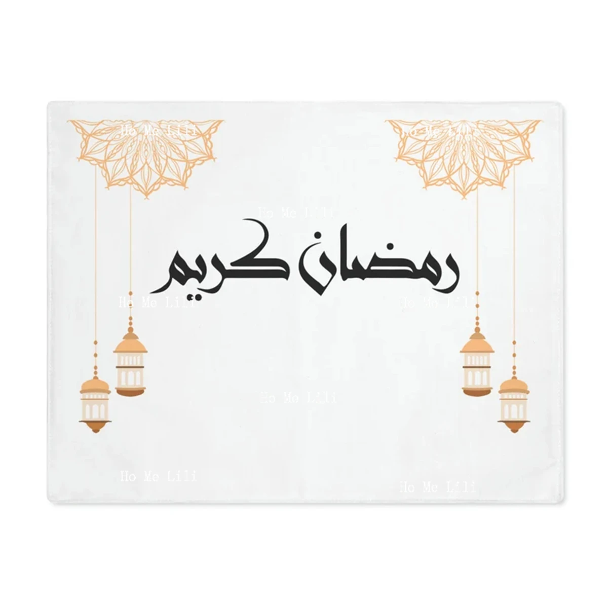 Ramadan Kareem Placemat Beautiful Design With Arabic Calligraphy And Lanterns Black And Orange-Gold Colour