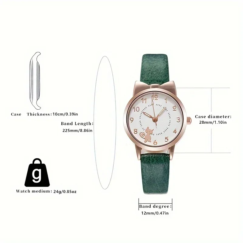 Кварцевые часы с круглым указателем и рисунком кота, милые светящиеся аналоговые наручные часы из искусственной кожи для женщин, девочек, студентов