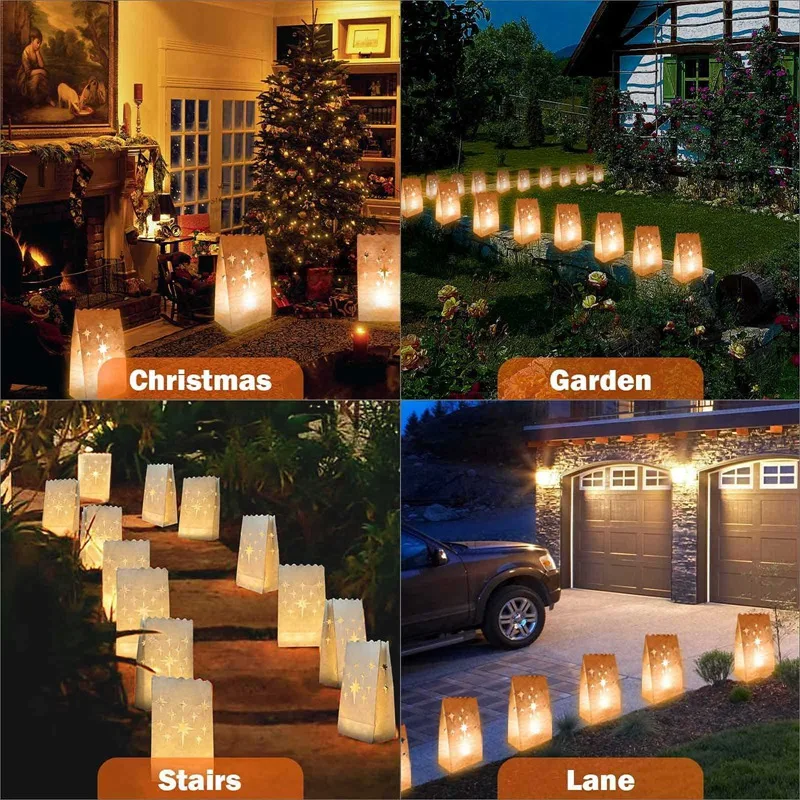 70PCS White Luminary Bags Cutout Flame Resistant Halloween Candle Bags Paper Lantern Bags For Wedding Holiday Party