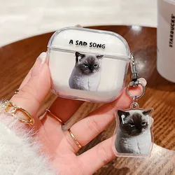 Case For AirPods 4 2024 Transparet Black Cat Cartoon Earphone Cover for Apple Airpod Pro 1 2 3 4th Gen Protective Case Keyring