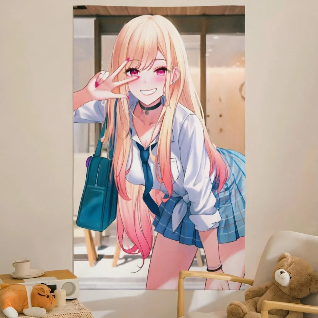 Marin Kitagawa Tapestry Gradient Hair JK Plaid Skirt Outdoor Anime Print Wall Hanging Indie Teen Girls Dorm Bedroom Decor