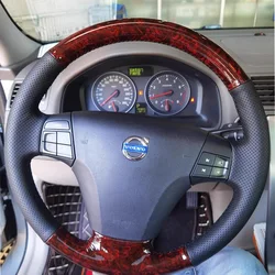 Hand Stitched Non-slip Ultra-thin Breathable Car Steering Wheel Cover for Volvo S40 V50 C30 Peach Wood Leather Car Interior