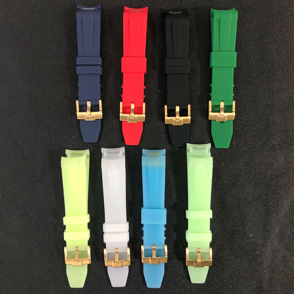 Watch Accessories Rubber Watch Strap Luminous/Non-luminous Watch Band 20mm*18mm with Stainless Steel Gold Buckle DIY Repair Part