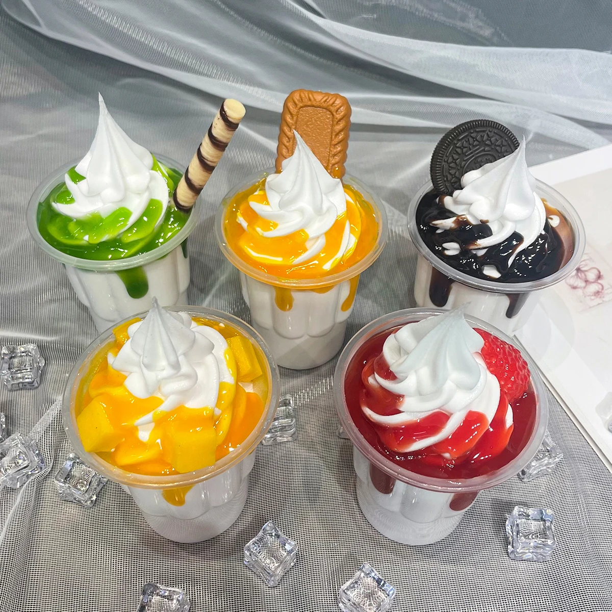 Recién hecho a mano, helado falso, helado, vainilla, Chocolate, fresa, accesorios decorativos para fotos, diseño, helado de batido falso