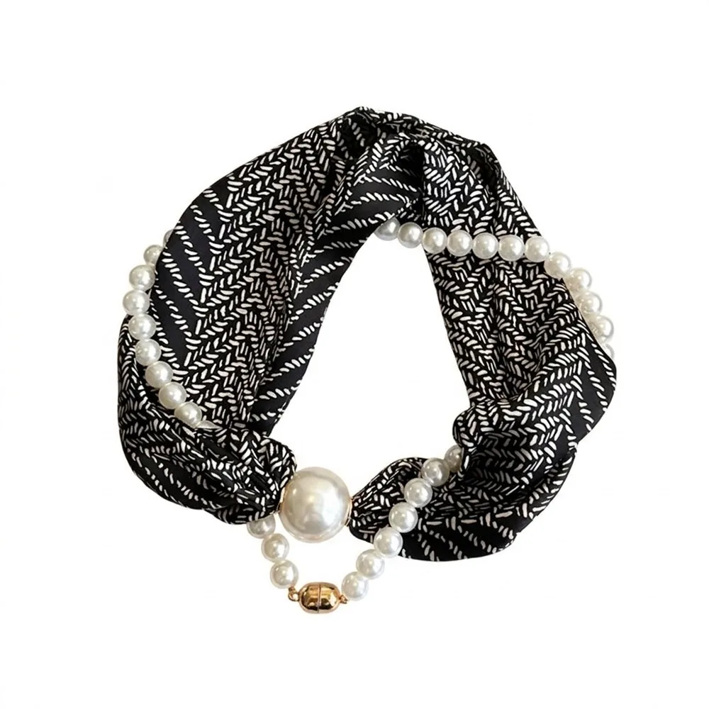 

Fashion Thin Pearl Magnetic Clasp Scarf Neck Protection Magnetic Buckle Women's Shirt Necklace Magnetic Pearl Scarf Women