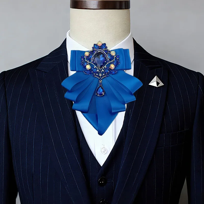 الرجال ربطة العنق اليدوية المجوهرات الأصلية البريطانية الفرنسية الأعمال مأدبة الدعاوى قميص اكسسوارات الزفاف حجر الراين طوق الزهور #1