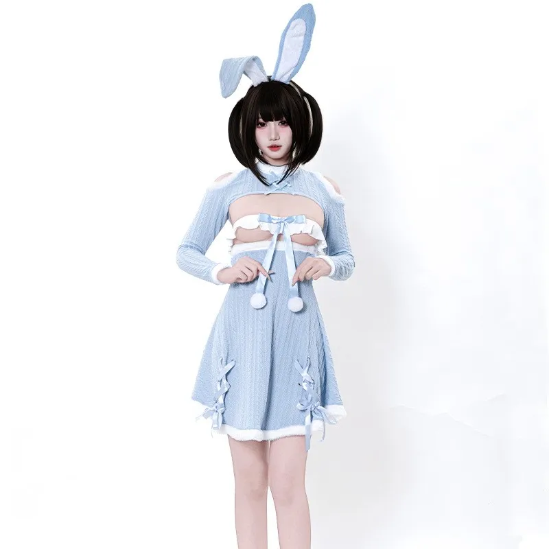 

Original Design Blue Cosplay School orm Set Hollow out Private Photo Rabbit Girl Costume Cute Fem Student Workwear