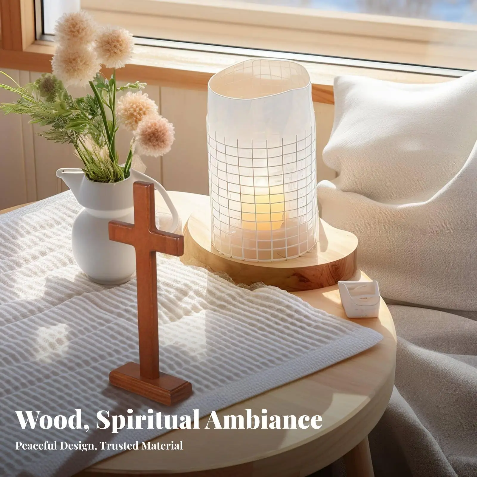 Beech Wood Cross Ornament Minimalist Wooden Crucifix Religious Christian Wall Hanging Home Decor for Office Prayer Room Church