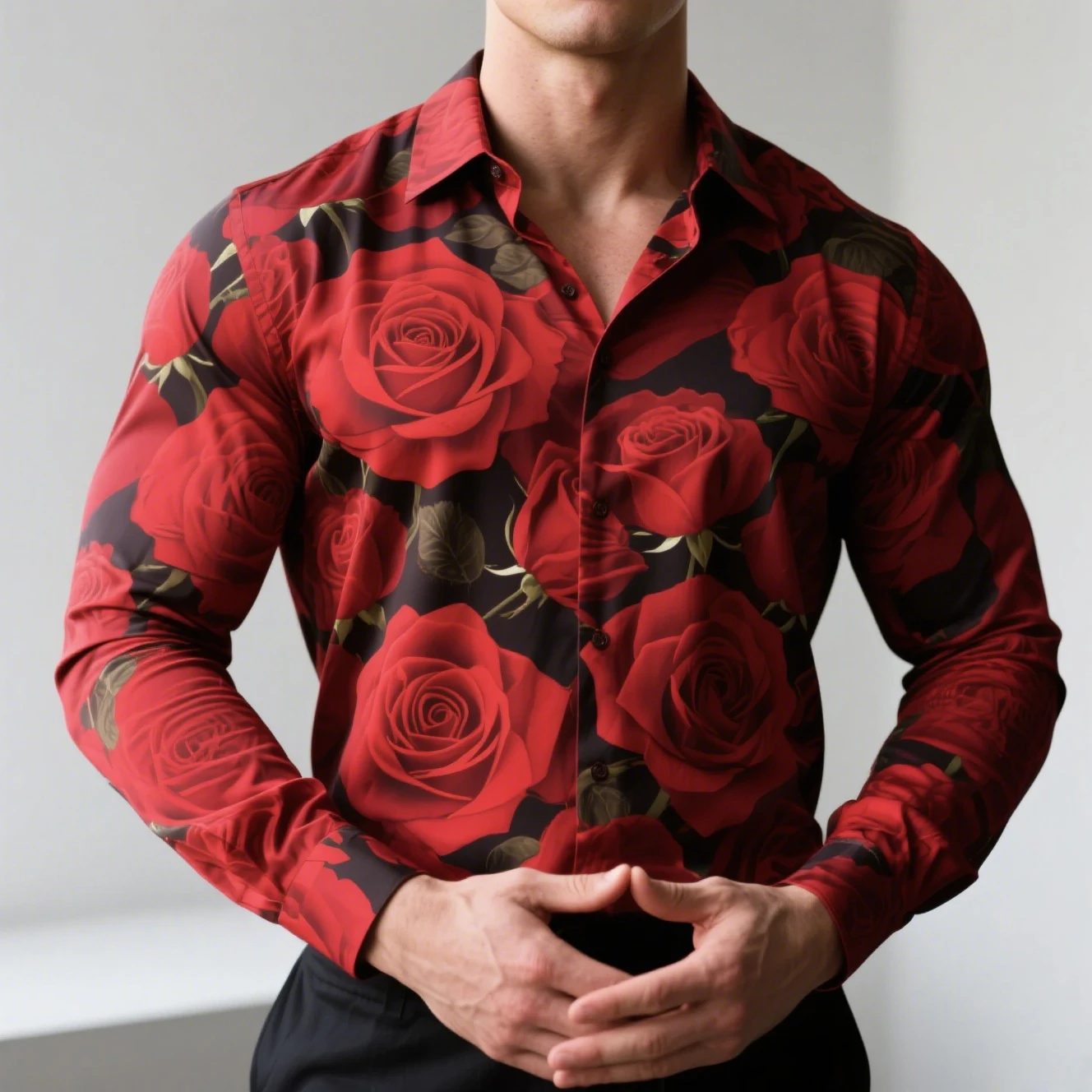 

Men's light color rose plant herbal 3D printed shirt Hawaiian vacation outdoor party business simple casual long-sleeved top shi