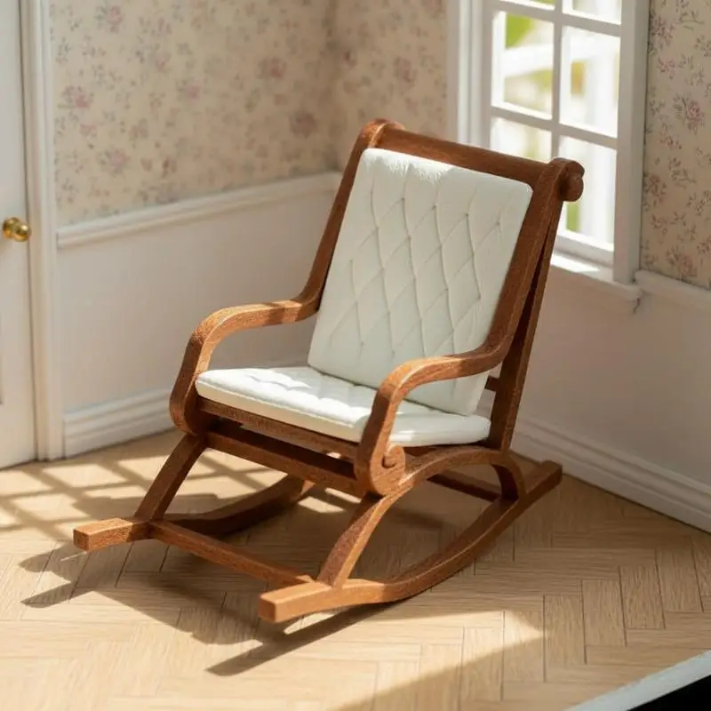 

1/12 Scale Model Dollhouse Rocking Chair Miniature Recliner Ornament Kids Room Decor DIY Furniture Accessory