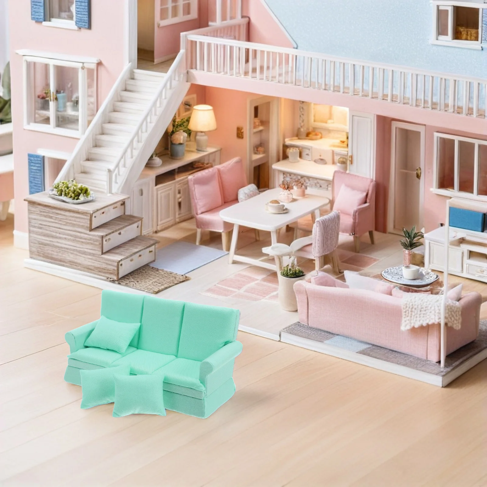 1 ensemble de Mini canapé pour maison de poupée, petit canapé réaliste avec oreillers, meubles de décoration de salon moderne, canapé de maison de poupée