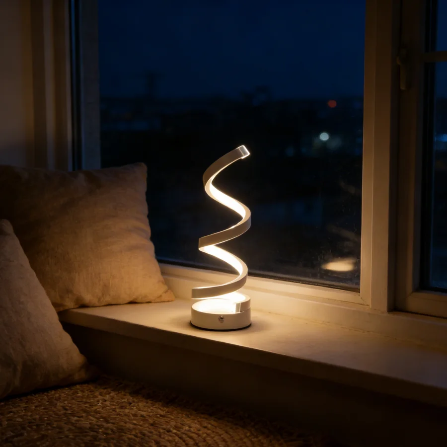 Modern Luxury Spiral Desktop Lamp Black/White with Easy Charging 3 Color Touch Control 10 Level Dimming for Hotel