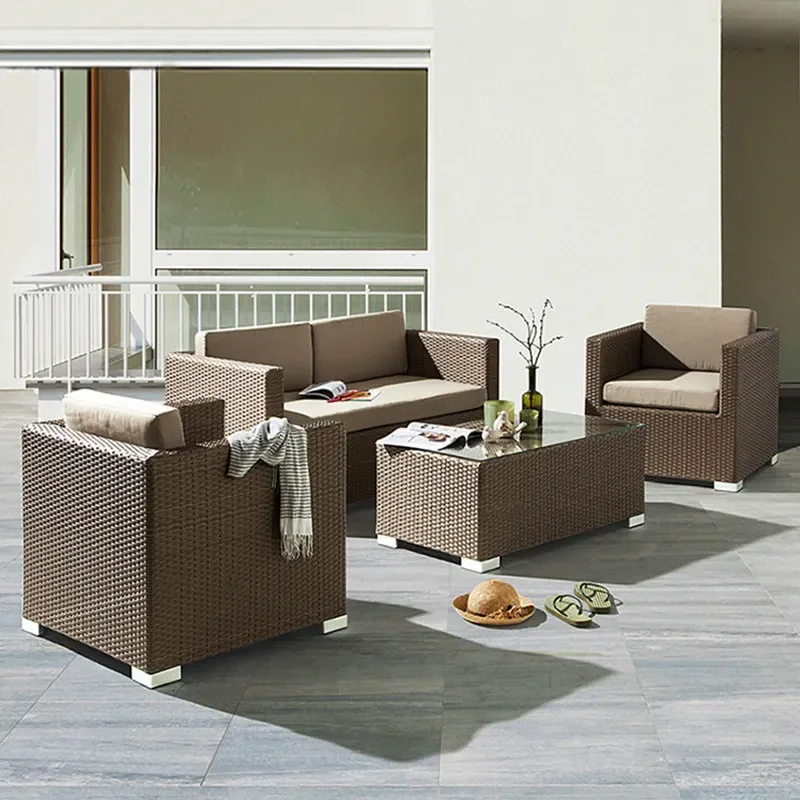 for Rattan Leisure Sofa Outdoor Courtyard Living Room Three Person Chair Sunscreen Waterproof Furniture