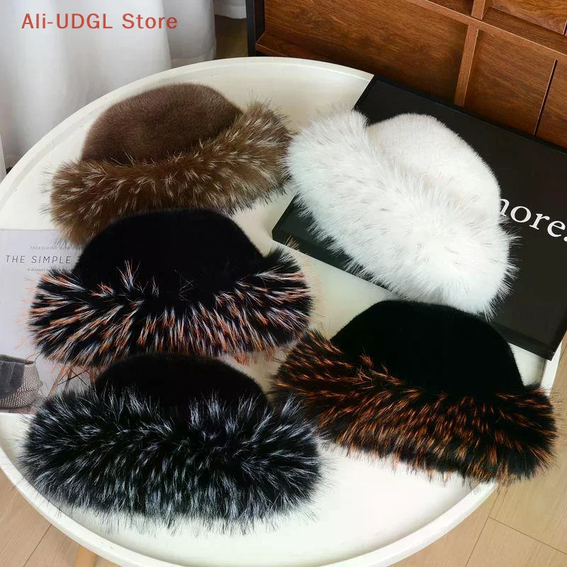 Winter Plush Fisherman Hat For Women Thick Fluffy Fur Ear Protection Cap Windproof Warm Panama Basin Cap