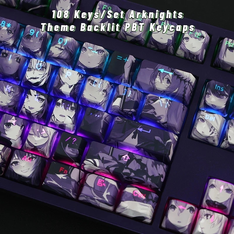 Nhật Bản Anime108 Phím/Bộ Arknights Chủ Đề Backlit Keycaps PBT Cho Bàn Phím Cơ Chơi Game Tùy Chỉnh Thiết Kế Hình Cô Gái Dễ Thương Chìa Khóa Mũ Lưỡi Trai