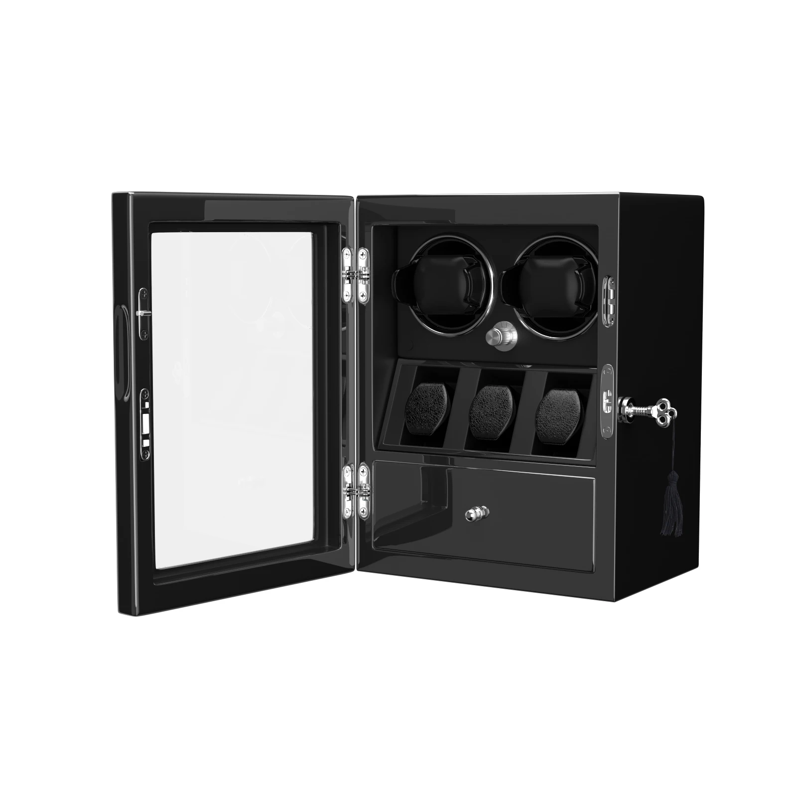 Watch Winder for Automatic Watches Box for 2 Watches with 3 Watches Display Organizer and Jewelry Storage Drawer