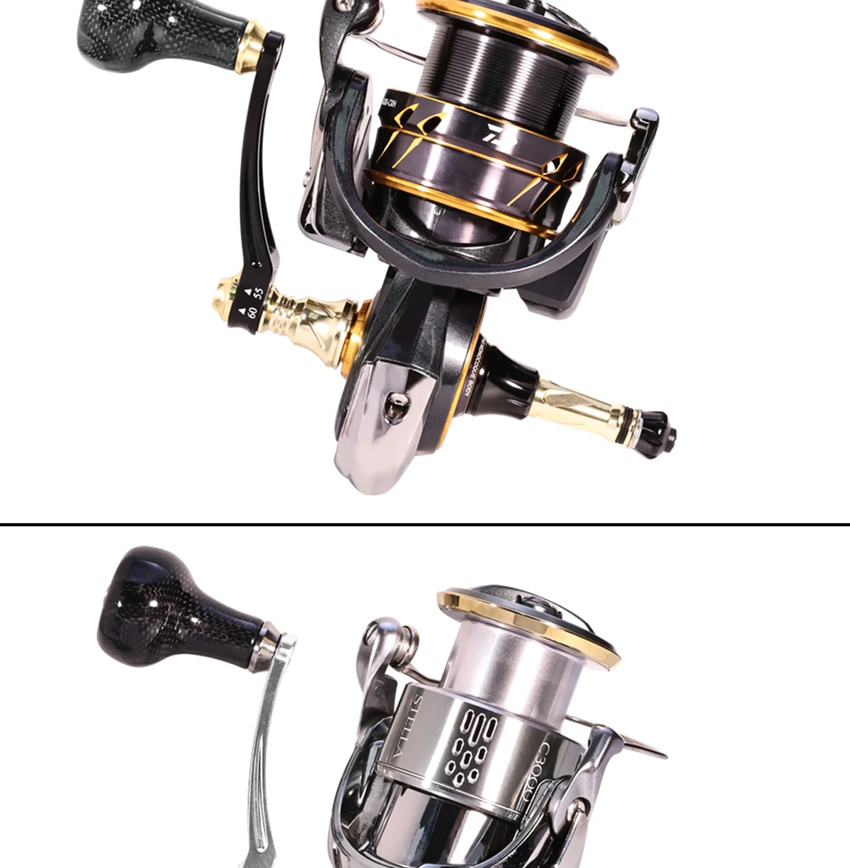 HEIGHTEN Spinnrolle 55-60mm Griff mit Einzelknopf aus Kohlefaser, DIY-modifiziertes Angelzubehör für das Spinnfischen – Detail 14