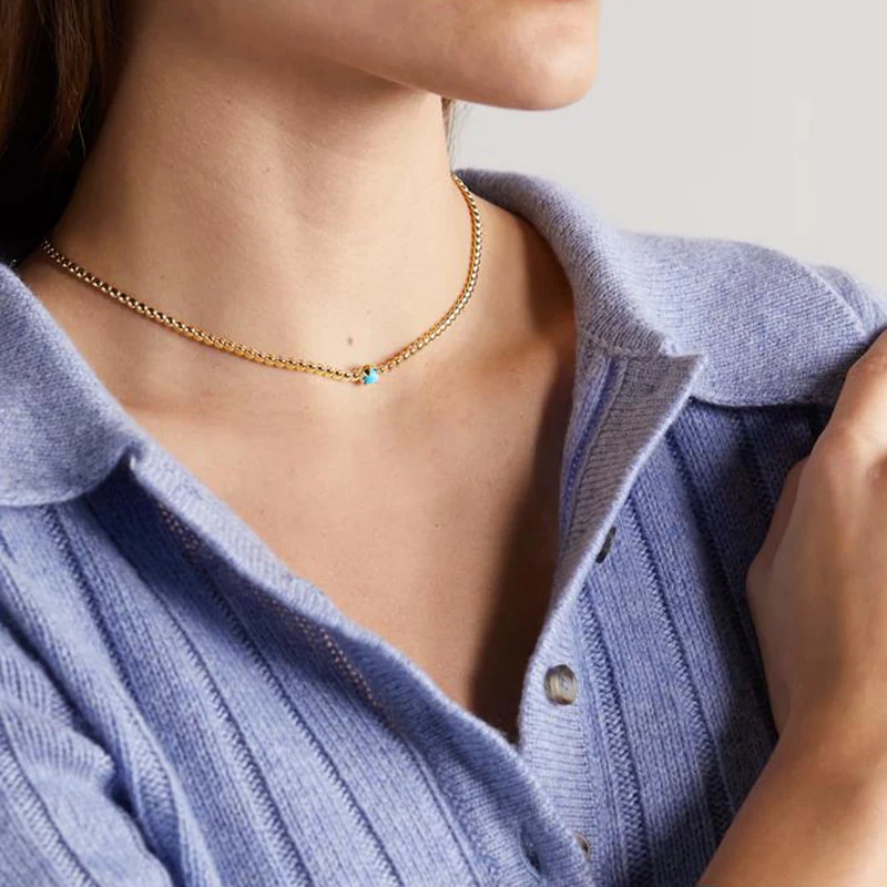 VAROLE Punk Bead Chain Necklace For Women Stainless Steel Choker Necklaces Gold Color Fashion Jewelry Collier Femme