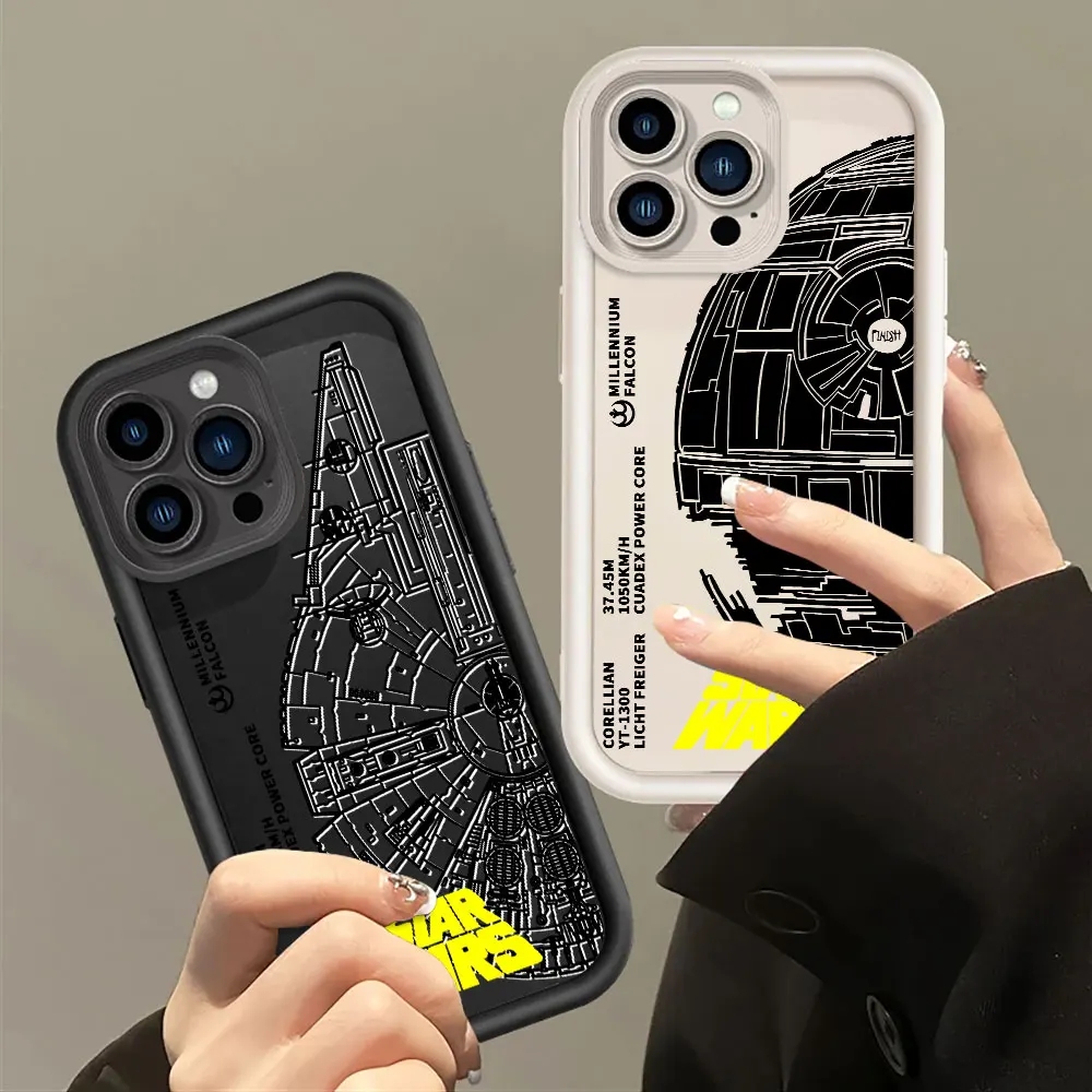 Capa de telefone Stars W-Wars para iPhone, Capa líquida quadrada macia, 8, 7, 15Pro Max, 14 Plus, SE, XR, 13 Mini, 12 Pro, 11 Pro, XS Max